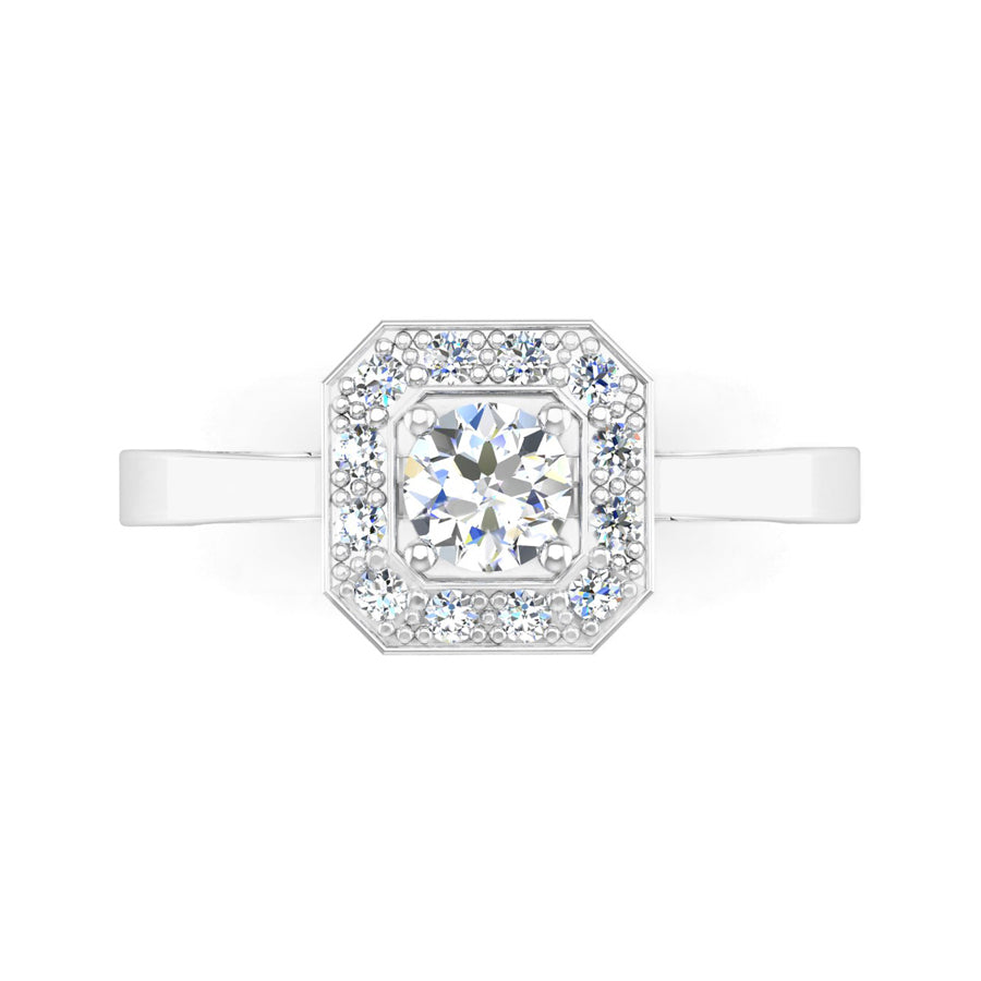 Fairtrade White Gold Round Brilliant Cut Diamond Octagonal Split Halo Engagement Ring