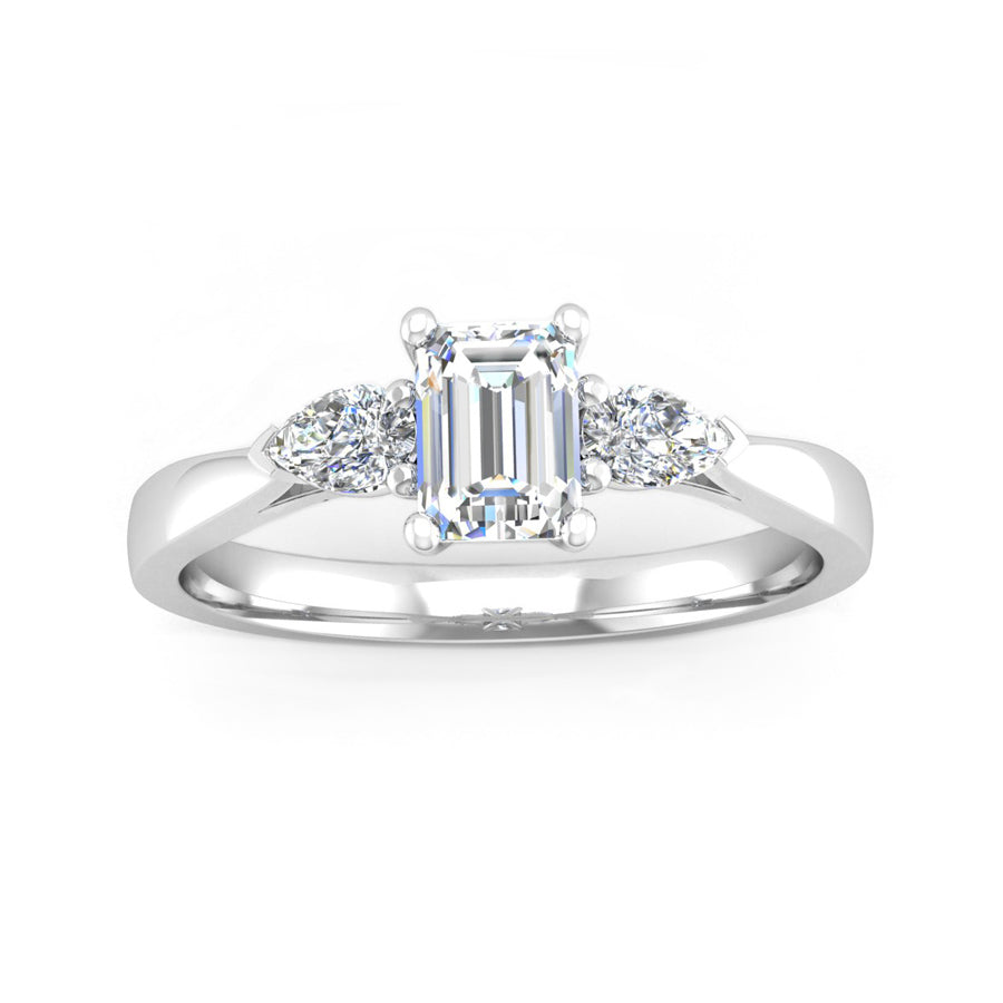 Emerald cut diamond trilogy ring hot sale