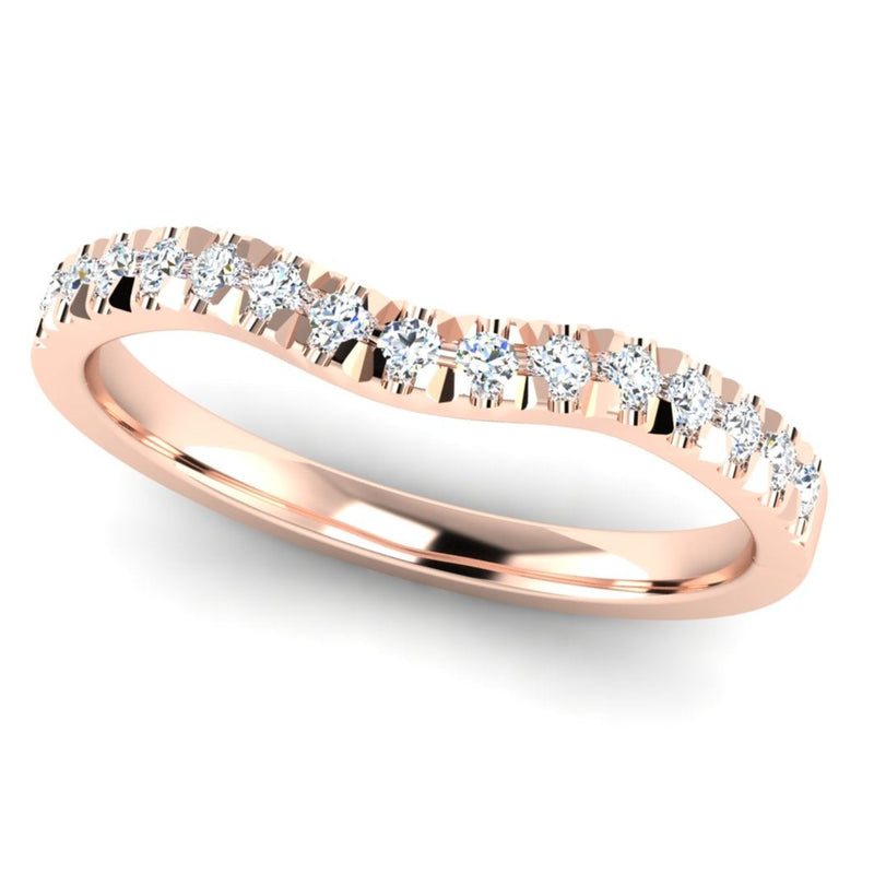 Fairtrade Rose Gold Diamond Set Fitted Wedding Ring to fit a Round Brilliant Cut Diamond Engagement Ring