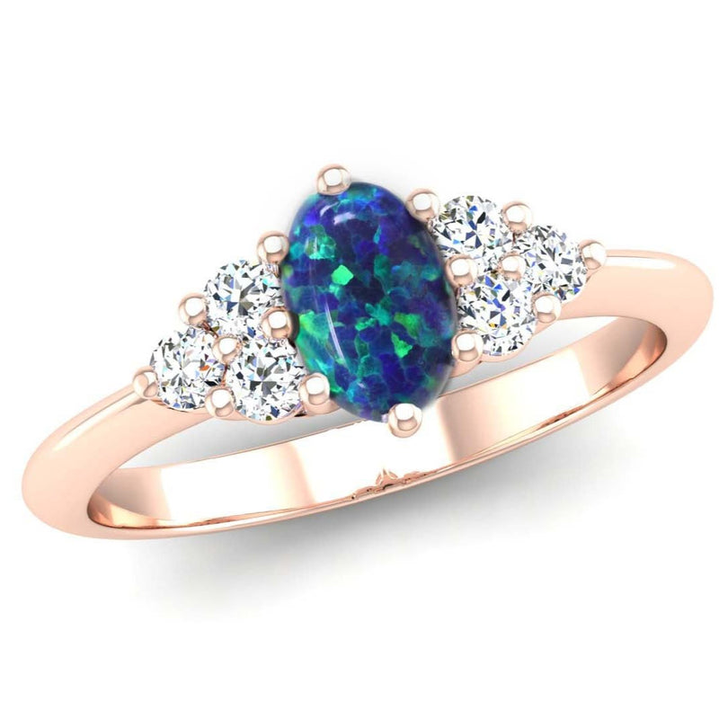Fairtrade Rose Gold Oval Lab Grown Black Opal Cluster Engagement Ring