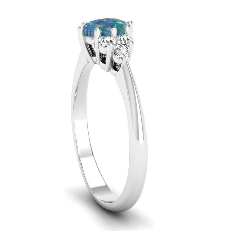 Fairtrade White Gold Oval Lab Grown Black Opal Cluster Engagement Ring