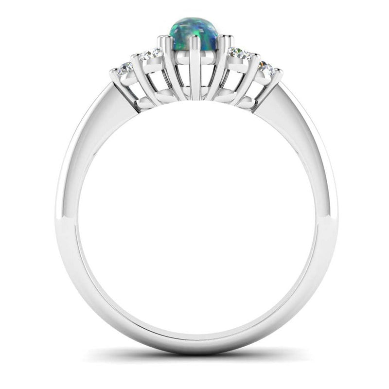 Fairtrade White Gold Oval Lab Grown Black Opal Cluster Engagement Ring