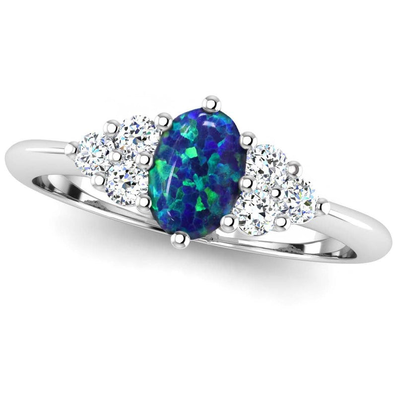 Fairtrade White Gold Oval Lab Grown Black Opal Cluster Engagement Ring