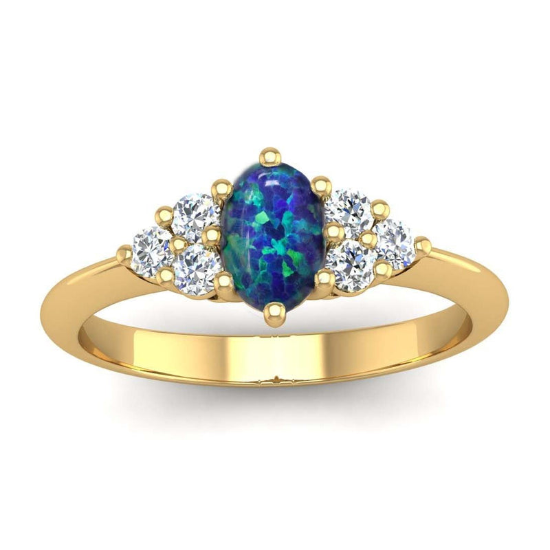 Fairtrade Yellow Gold Oval Lab Grown Black Opal Cluster Engagement Ring