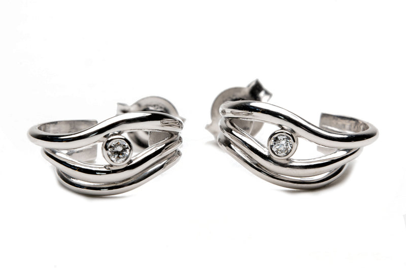 Fairtrade Silver Organic Wave Lab Grown Diamond Hoop Earrings