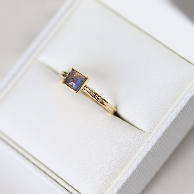 Fairtrade Yellow Gold BELIEVE Labradorite Stacking Ring - Jeweller's Loupe