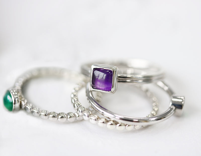 Ethically-sourced Platinum BELIEVE Amethyst Stacking Ring - Jeweller's Loupe