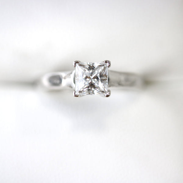 Fairtrade White Gold Solitaire Princess Cut Diamond Engagement Ring with a Squared Band