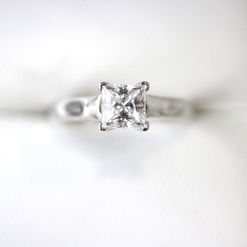 Fairtrade White Gold Solitaire Princess Cut Diamond Engagement Ring with a Squared Band