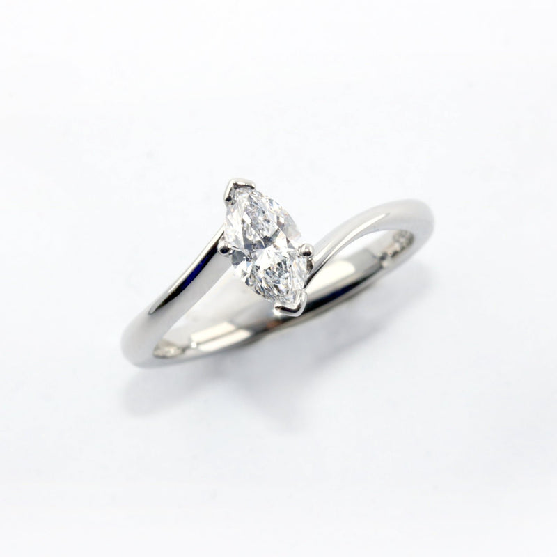 Ethically-sourced Platinum Crossover Solitaire Marquise Cut Diamond Engagement Ring - Jeweller's Loupe