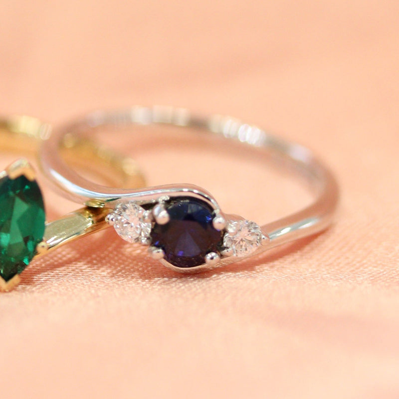 Ethically Sourced Platinum Crossover Lab Grown Sapphire and Diamond Trilogy Engagement Ring