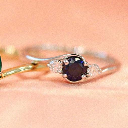 Fairtrade White Gold Crossover Lab Grown Sapphire and Diamond Trilogy Engagement Ring