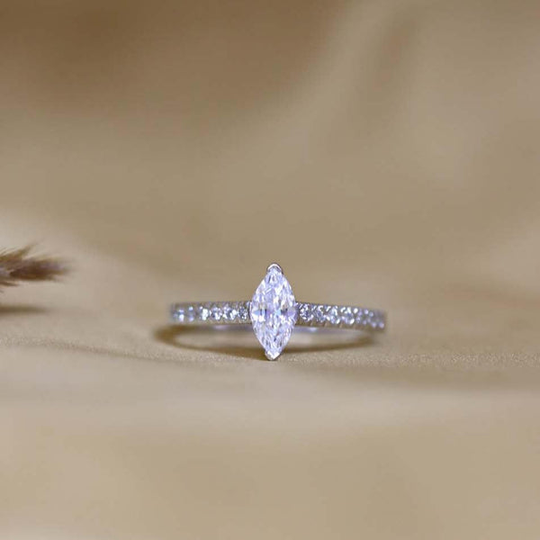 Ethically-sourced Platinum Marquise Cut Diamond Engagement Ring with Diamond Set Shoulders - Jeweller's Loupe