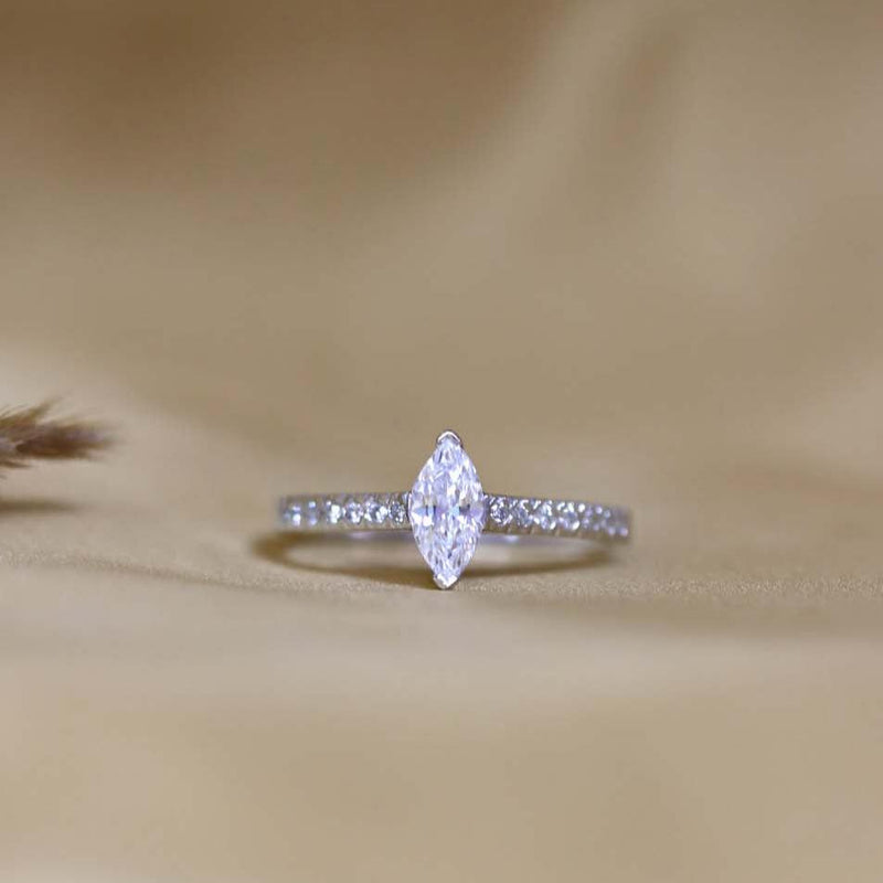 Ethically-sourced Platinum Marquise Cut Diamond Engagement Ring with Diamond Set Shoulders - Jeweller's Loupe