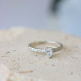 Ethically-sourced Platinum Pear Cut Diamond Engagement Ring with Diamond Set Shoulders - Jeweller's Loupe