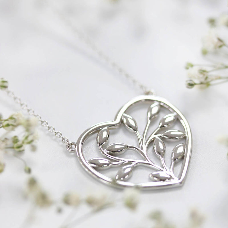 Fairtrade White Gold Heart Petal Pendant