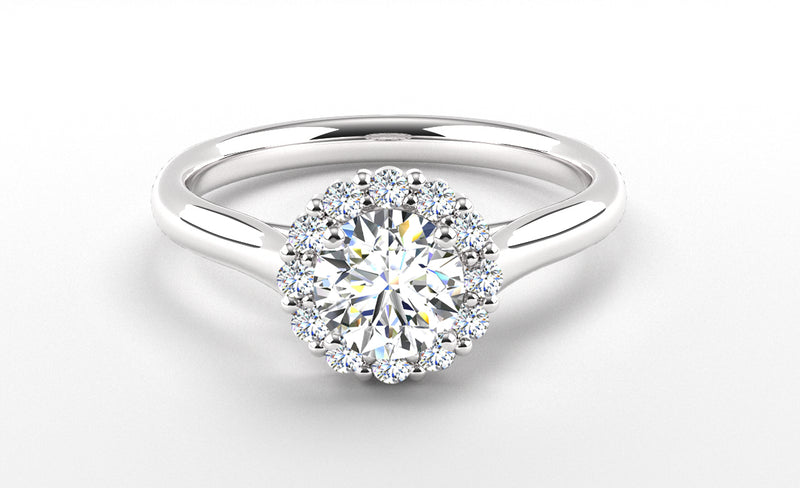 Fairtrade White Gold Round Brilliant Cut Lab Created Diamond Halo Engagement Ring