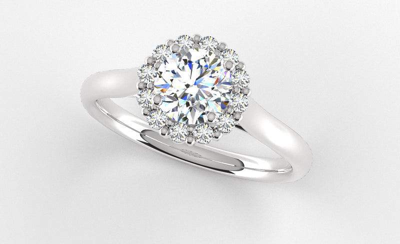 Fairtrade White Gold Round Brilliant Cut Lab Created Diamond Halo Engagement Ring