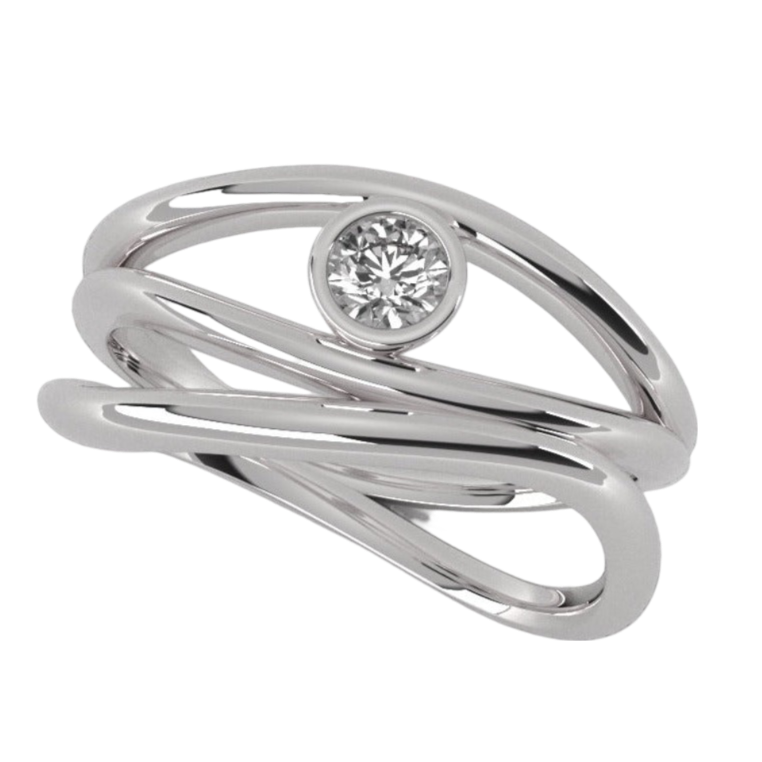 Fairtrade White Gold Organic Wave Lab Grown Diamond Ring