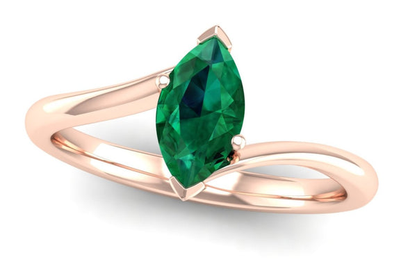 Fairtrade Rose Gold Crossover Solitaire Marquise Cut Lab Grown Emerald Engagement Ring