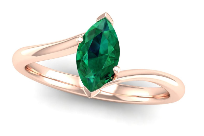 Fairtrade Rose Gold Crossover Solitaire Marquise Cut Lab Grown Emerald Engagement Ring