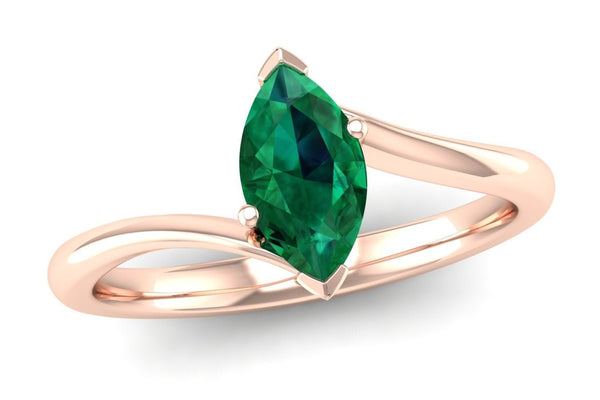Fairtrade Rose Gold Crossover Solitaire Marquise Cut Lab Grown Emerald Engagement Ring