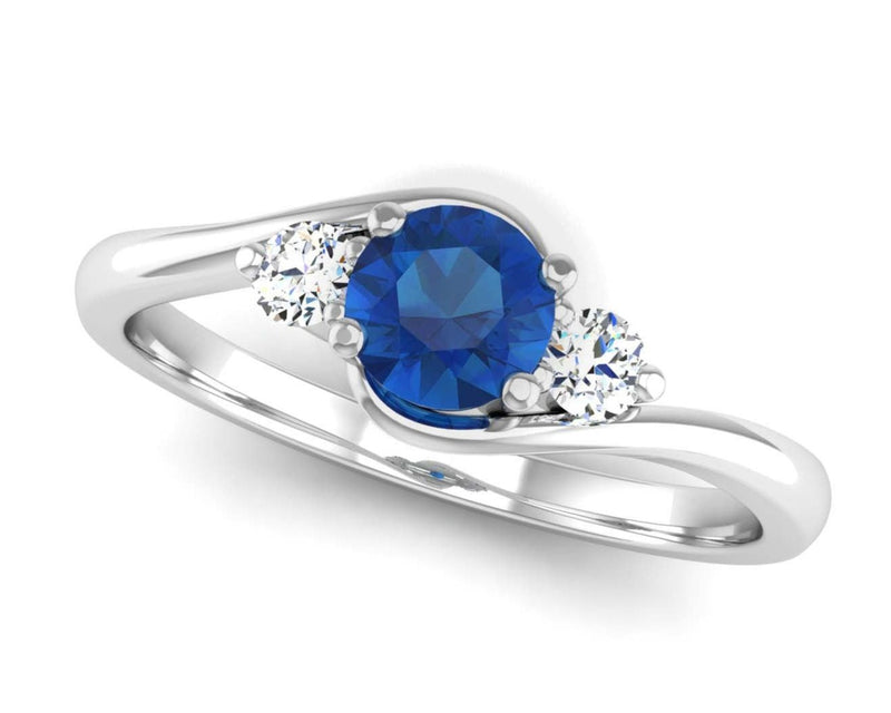 Ethically Sourced Platinum Crossover Lab Grown Sapphire and Diamond Trilogy Engagement Ring