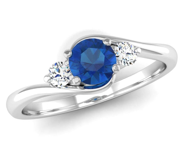 Fairtrade White Gold Crossover Lab Grown Sapphire and Diamond Trilogy Engagement Ring