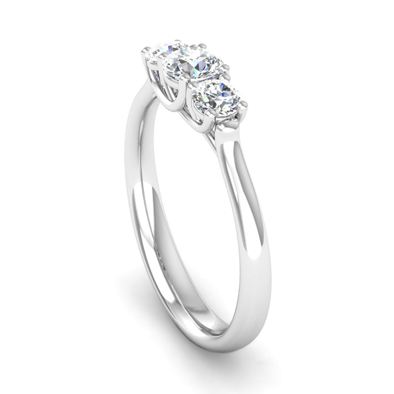 Round Brilliant Cut Diamond Trilogy Engagement Ring with Kiss Settings - Jeweller's Loupe