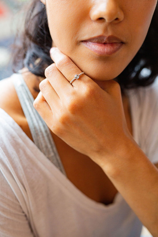 Fairtrade Gold FAITH Salt and Pepper Diamond Stacking Ring - Jeweller's Loupe