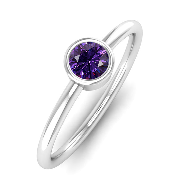 Fairtrade White Gold Solitaire Amethyst February Birthstone Ring, Jeweller's Loupe