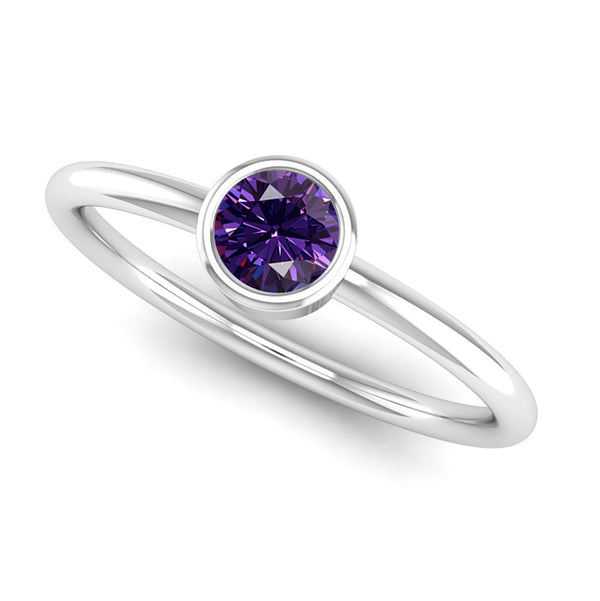 Fairtrade White Gold Solitaire Amethyst February Birthstone Ring, Jeweller's Loupe