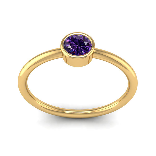 Fairtrade Yellow Gold Solitaire Amethyst February Birthstone Ring, Jeweller's Loupe