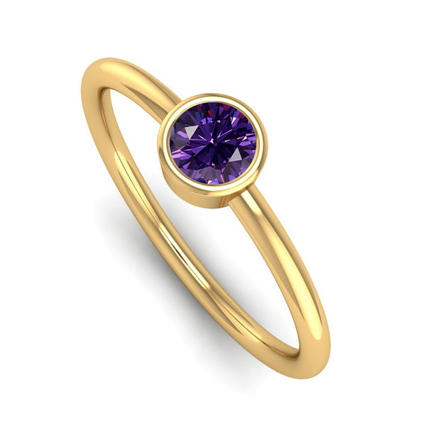 Fairtrade Yellow Gold Solitaire Amethyst February Birthstone Ring, Jeweller's Loupe