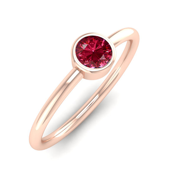 Fairtrade Rose Gold Solitaire Ruby July Birthstone Ring, Jeweller's loupe