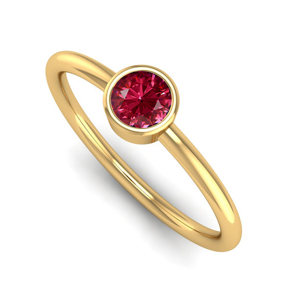 Fairtrade Yellow Gold Solitaire Ruby July Birthstone Ring, Jeweller's loupe