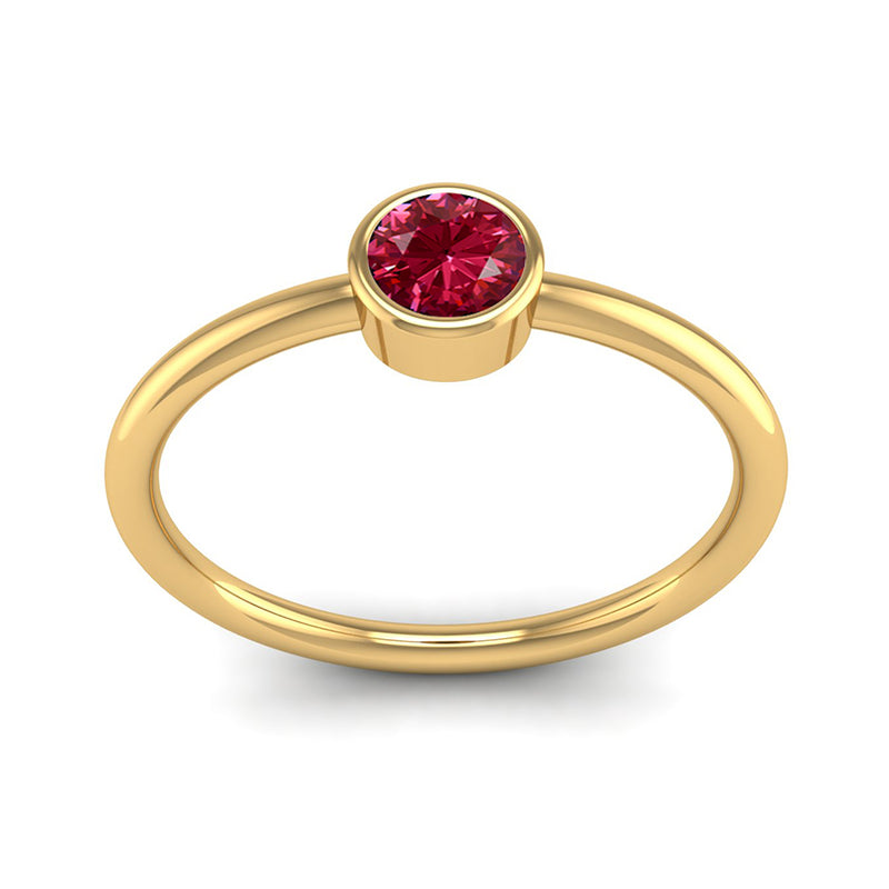 Fairtrade Yellow Gold Solitaire Ruby July Birthstone Ring, Jeweller's loupe
