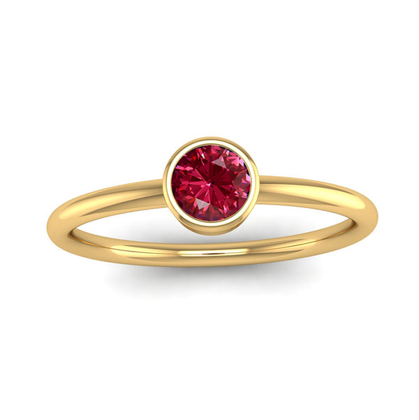 Fairtrade Yellow Gold Solitaire Ruby July Birthstone Ring, Jeweller's loupe