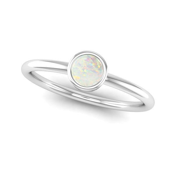 Fairtrade White Gold Solitaire Opal October Birthstone Ring, Jeweller's Loupe