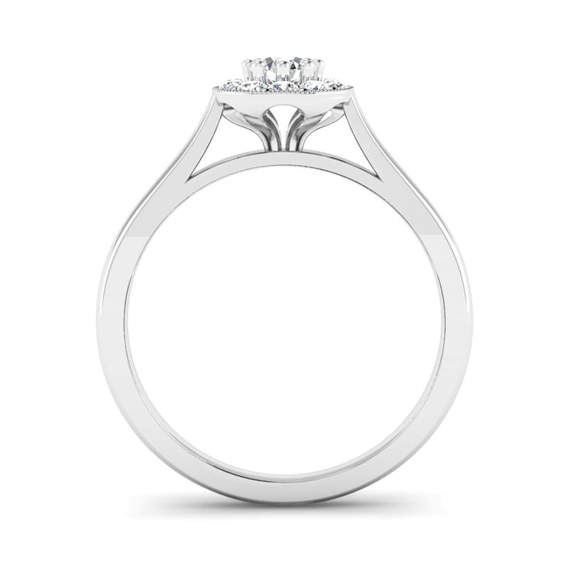 Round Brilliant Cut Diamond Halo Engagement Ring with a Milgrain Edge - Jeweller's Loupe
