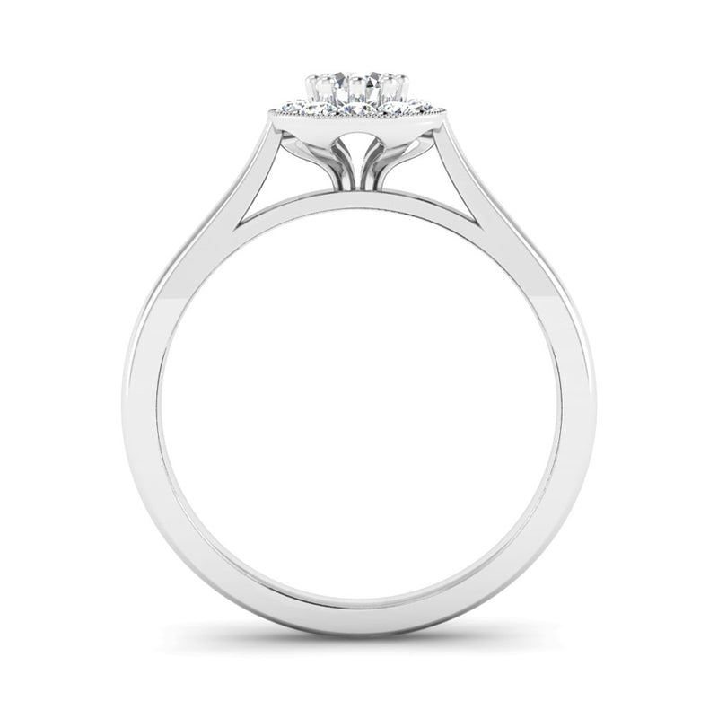 Round Brilliant Cut Diamond Halo Engagement Ring with a Milgrain Edge - Jeweller's Loupe