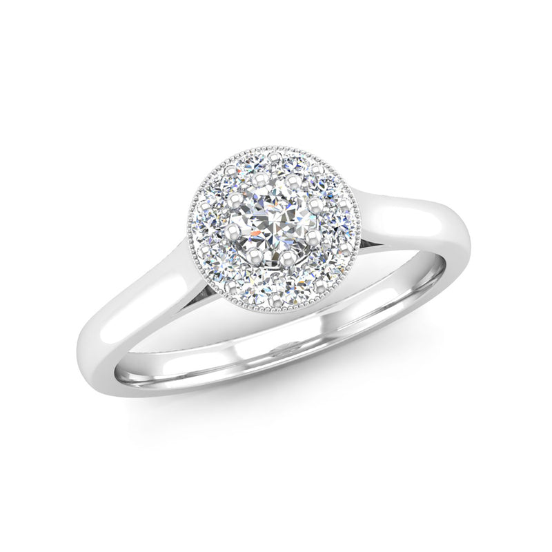 Round Brilliant Cut Diamond Halo Engagement Ring with a Milgrain Edge - Jeweller's Loupe