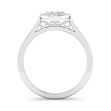 Round Brilliant Cut Diamond Cluster Engagement Ring with Scroll Details - Jeweller's Loupe