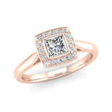 Princess Cut Diamond Halo Engagement Ring with a Cushion Shaped Head - Jeweller's Loupe