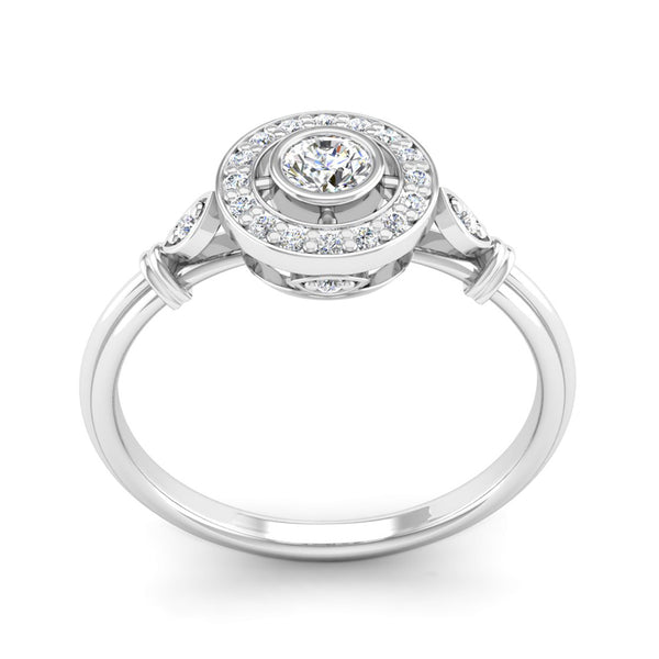 Round Brilliant Cut Diamond Split Halo Engagement Ring with Extra Diamond Details - Jeweller's Loupe