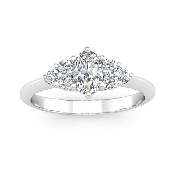 Oval and Round Brilliant Cut Diamond Cluster Engagement Ring - Jeweller's Loupe