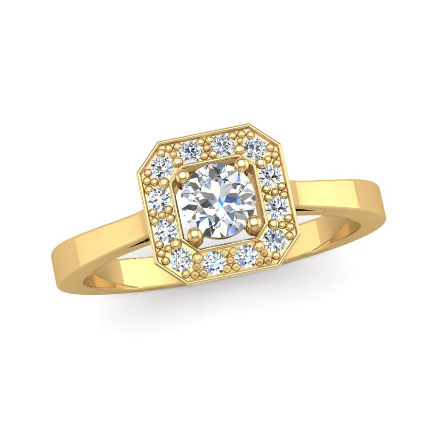 Fairtrade Yellow Gold Round Brilliant Cut Diamond Octagonal Split Halo ...