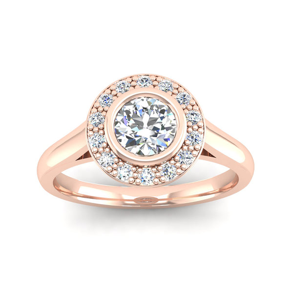 Rub Set Round Brilliant Cut Diamond Halo Engagement Ring - Jeweller's Loupe