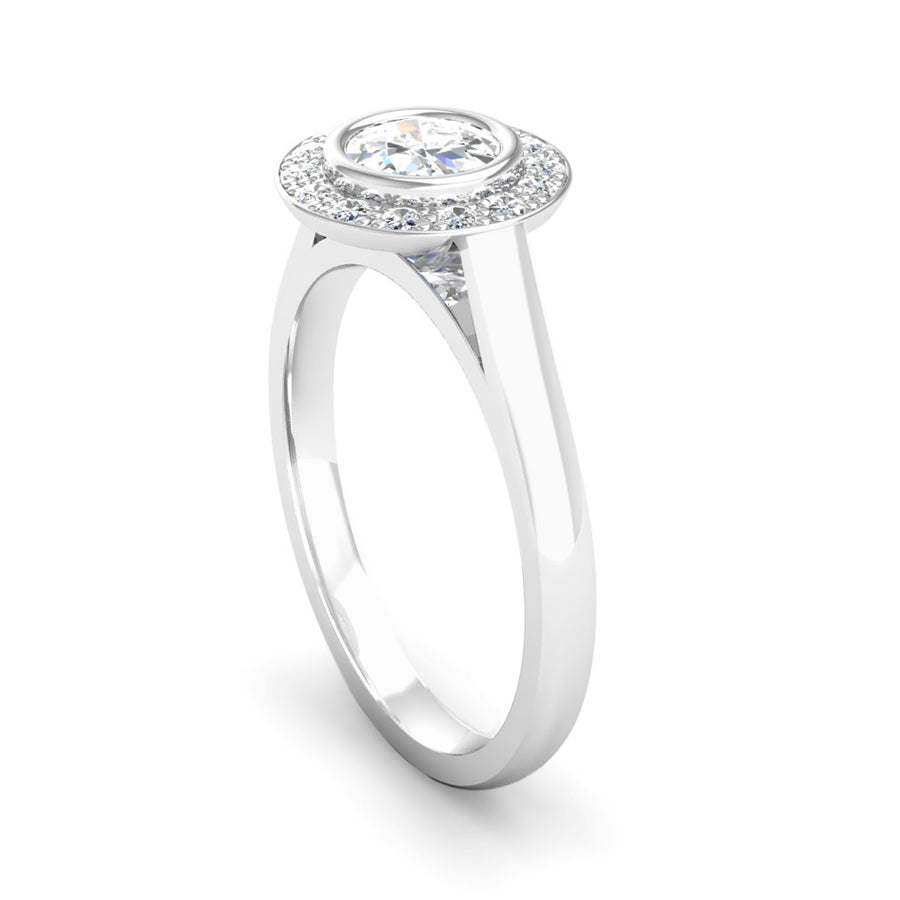 Ethically-sourced Platinum Rub Set Round Brilliant Cut Diamond Halo ...