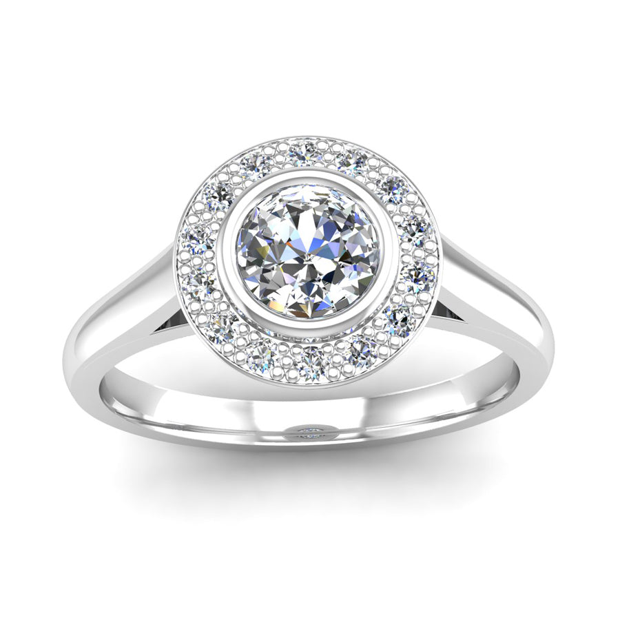 Ethically-sourced Platinum Rub Set Round Brilliant Cut Diamond Halo ...